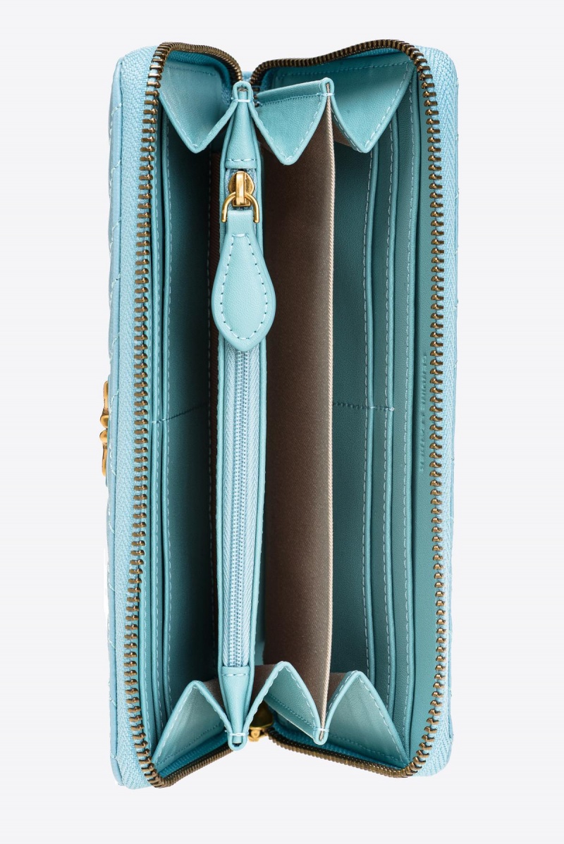 SEA BLUE-ANTIQUE GOLD Pinko Zip-around wallet in chevron-patterned nappa leather | DMYKV18518