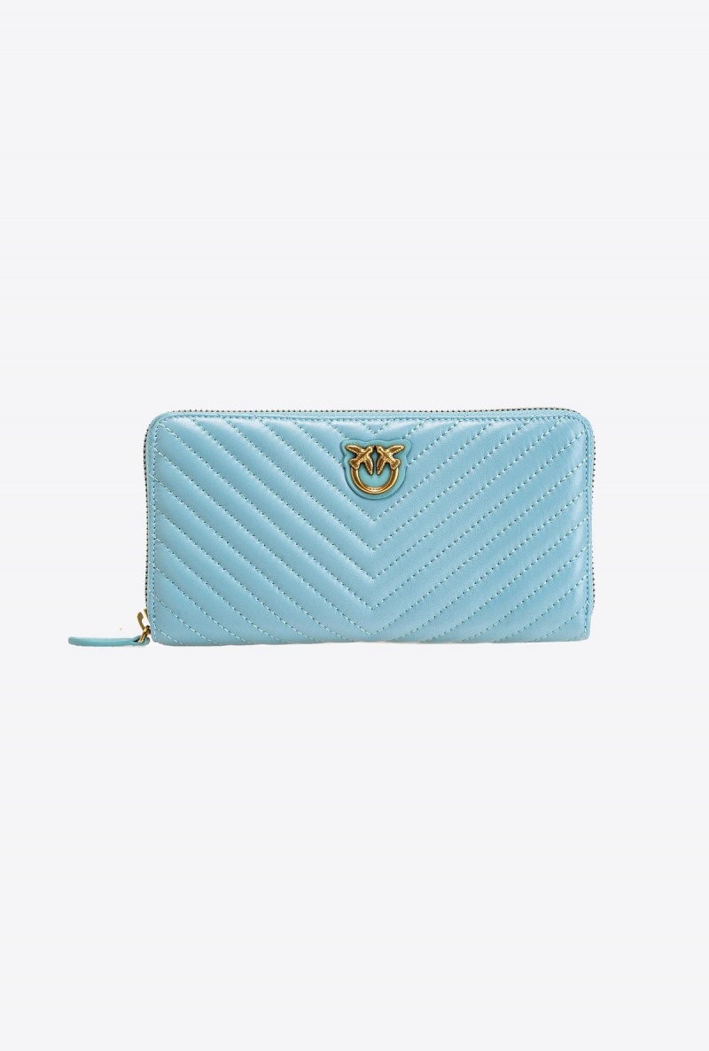 SEA BLUE-ANTIQUE GOLD Pinko Zip-around wallet in chevron-patterned nappa leather | DMYKV18518
