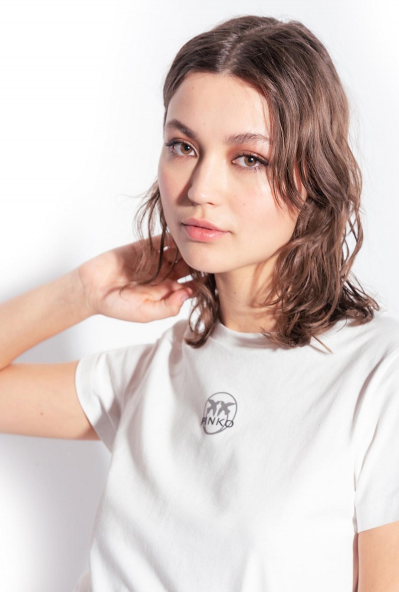 SILK WHITE Pinko Logo-print T-shirt | MYCIF91609