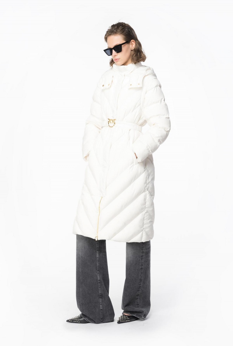 SILK WHITE Pinko Long padded chevron jacket | MYQAV25898