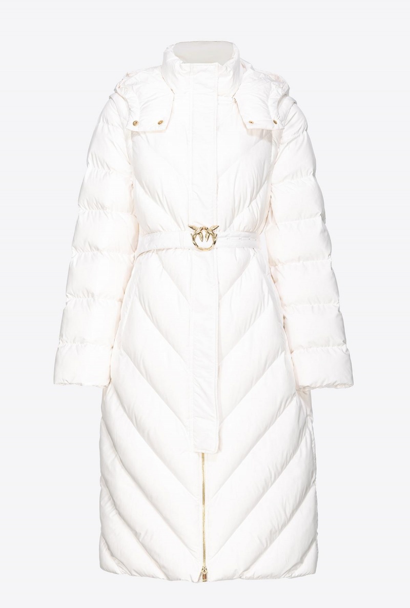 SILK WHITE Pinko Long padded chevron jacket | MYQAV25898