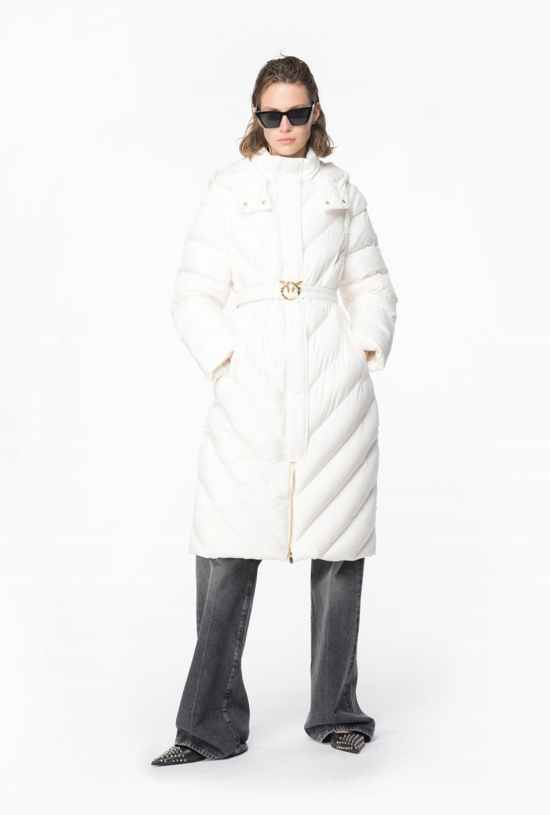 SILK WHITE Pinko Long padded chevron jacket | MYQAV25898