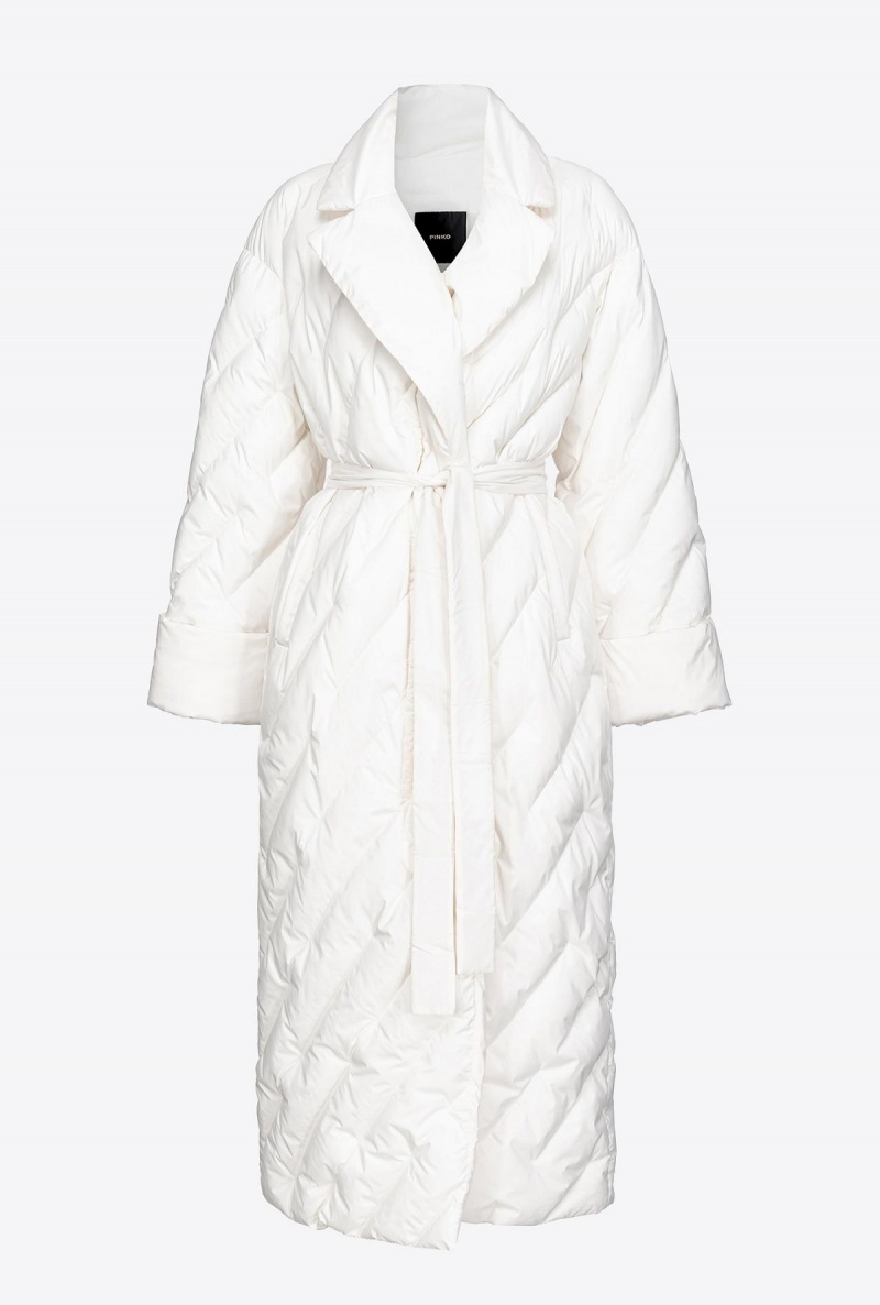 SILK WHITE Pinko Long wraparound down jacket | MYICD45923