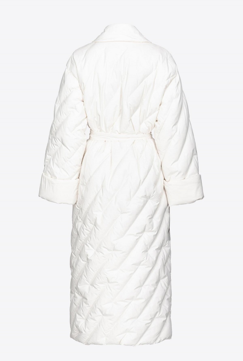 SILK WHITE Pinko Long wraparound down jacket | MYICD45923