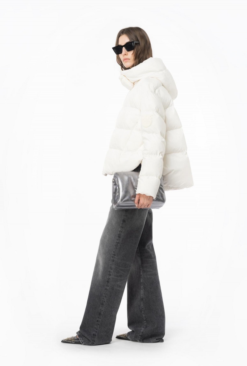 SILK WHITE Pinko Technical canvas jacket with hood | MYNZX51996