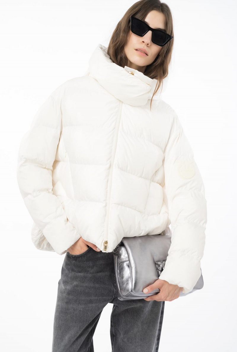 SILK WHITE Pinko Technical canvas jacket with hood | MYNZX51996