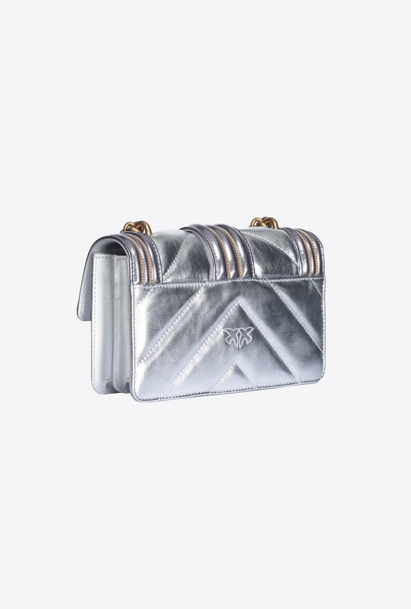 SILVER-ANTIQUE GOLD Pinko Laminated Mini Love Bag One with chain embroidery | QMYWA16926