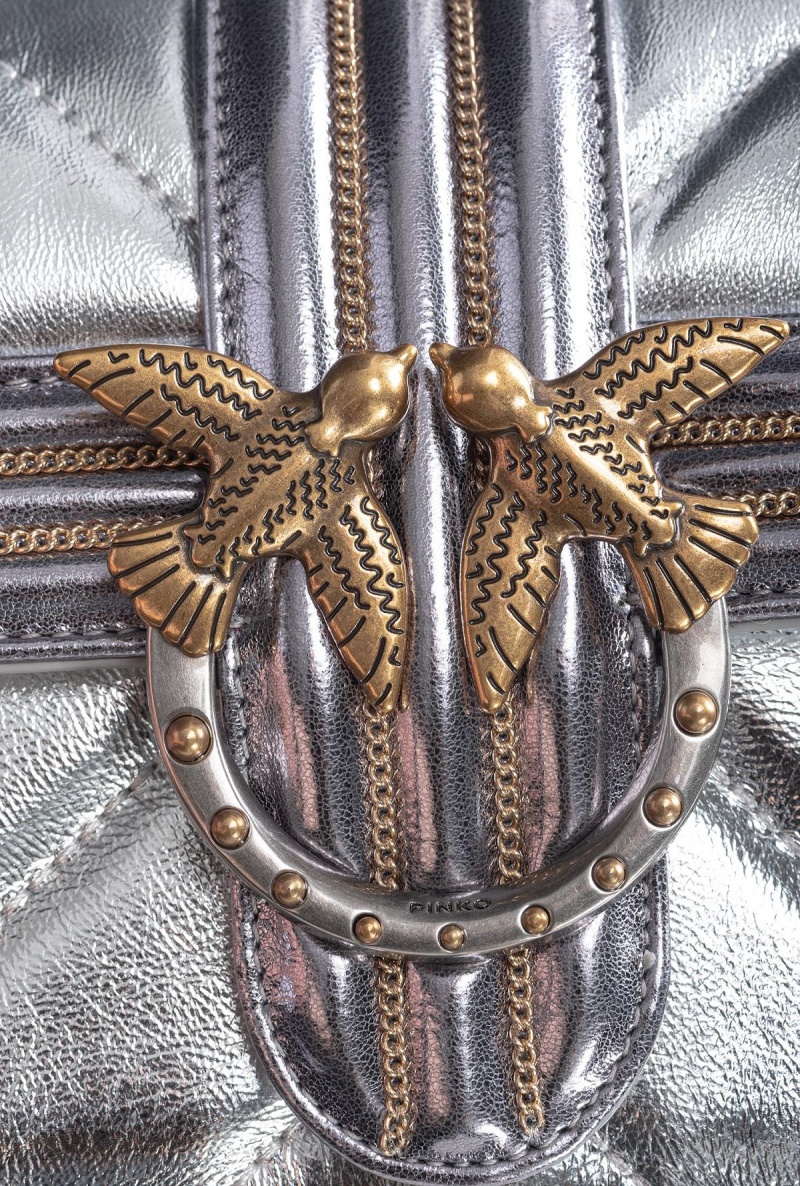 SILVER-ANTIQUE GOLD Pinko Laminated Mini Love Bag One with chain embroidery | PMYER95418