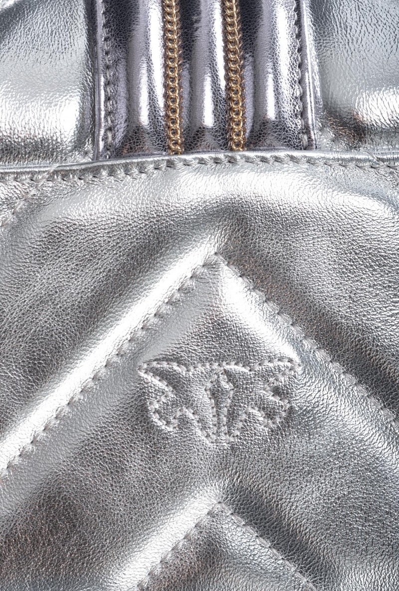 SILVER-ANTIQUE GOLD Pinko Laminated Mini Love Bag One with chain embroidery | PMYER95418