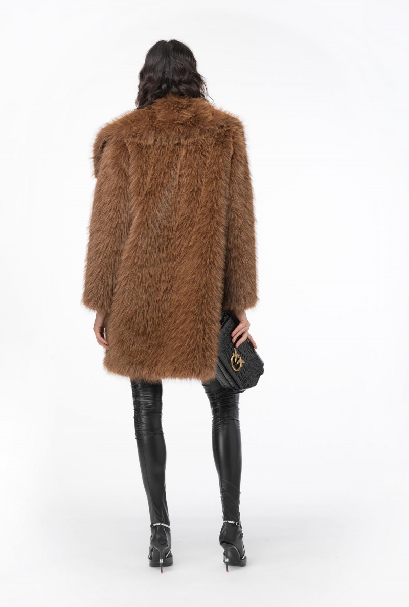 SOIL BROWN Pinko Fur-effect pea coat | MYQAV77086
