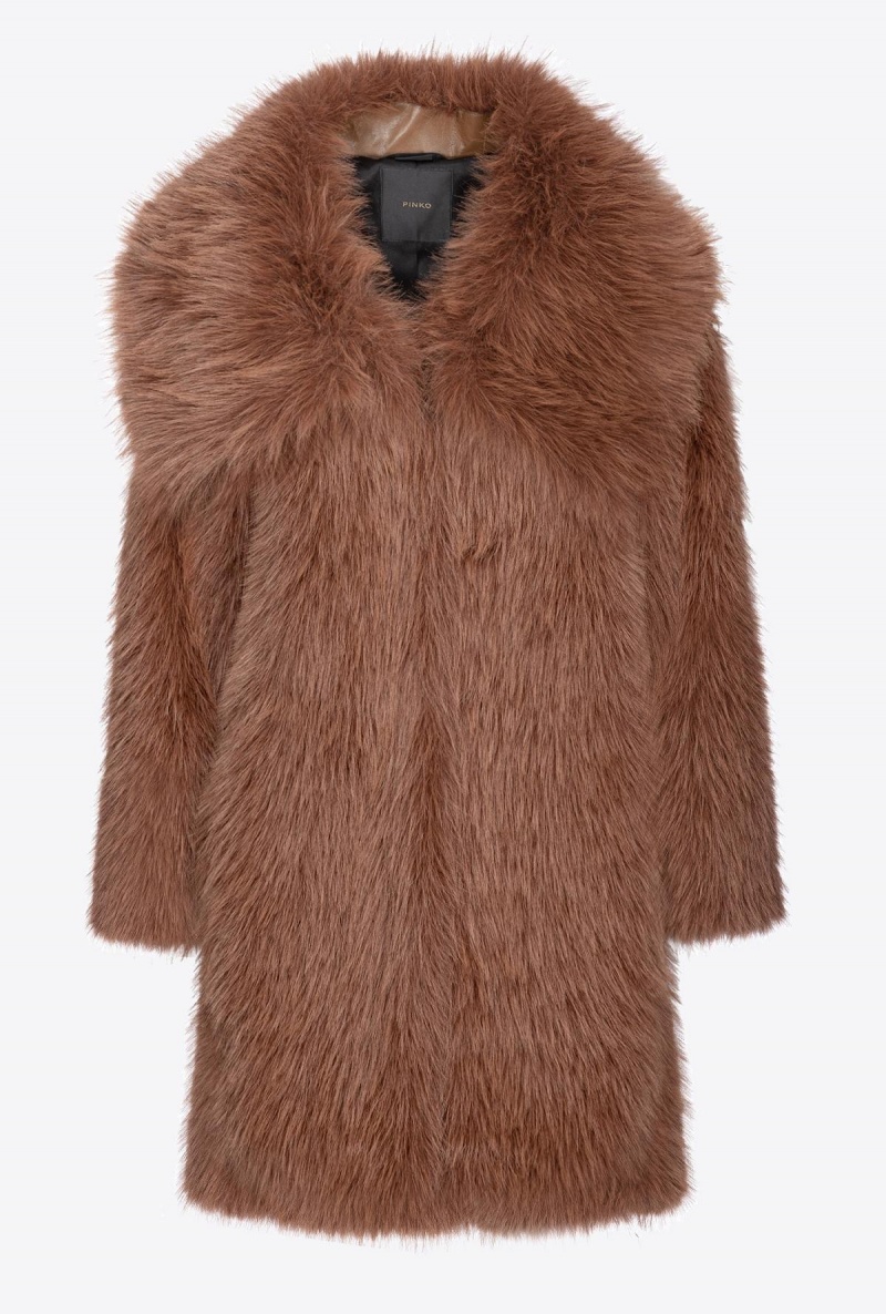 SOIL BROWN Pinko Fur-effect pea coat | MYQAV77086