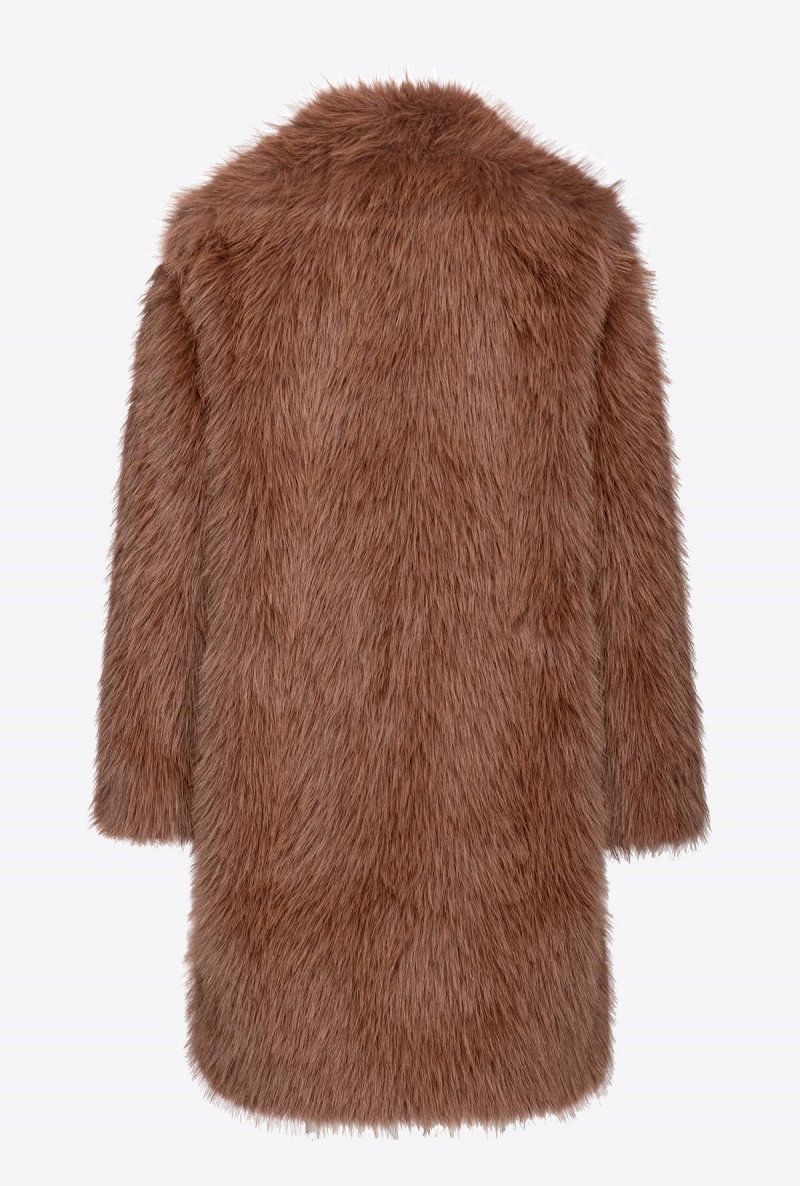 SOIL BROWN Pinko Fur-effect pea coat | MYQAV77086