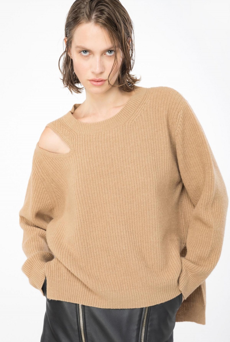 TANNIN BEIGE Pinko Fisherman’s rib-knit cashmere-blend pullover | MYZDE77182