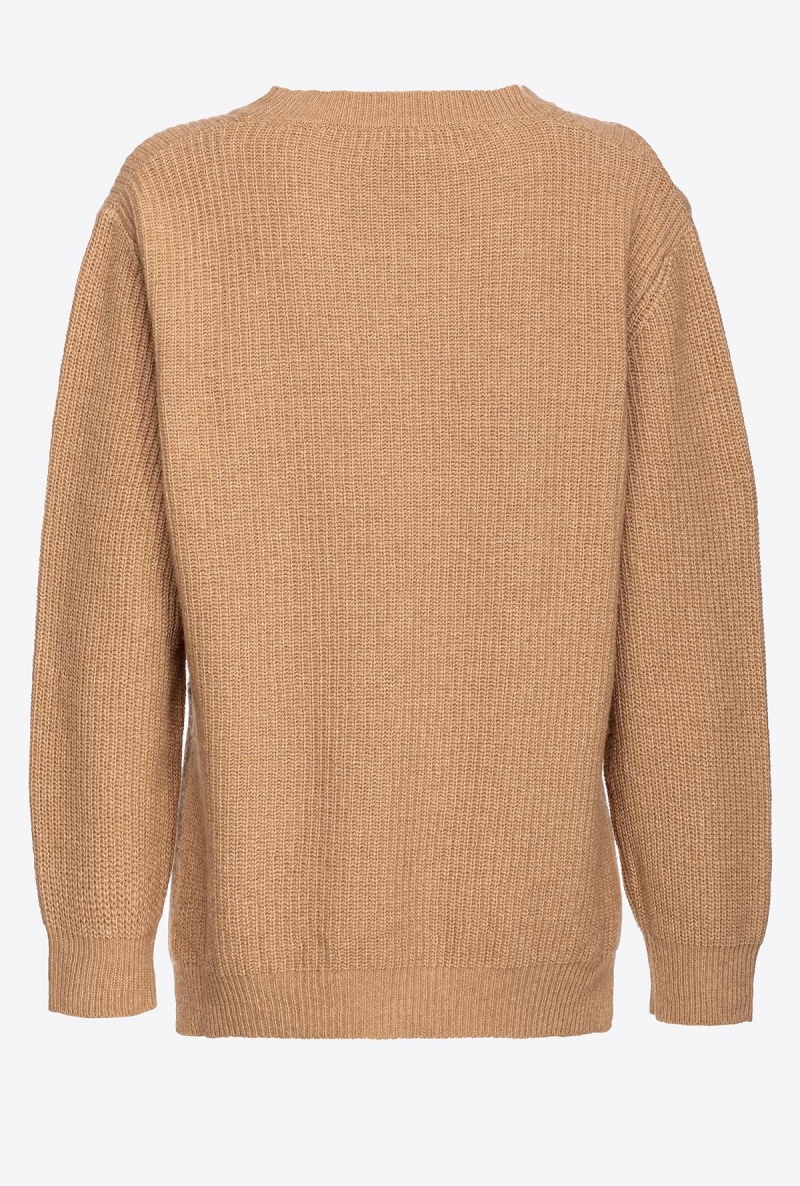 TANNIN BEIGE Pinko Fisherman’s rib-knit cashmere-blend pullover | MYZDE77182