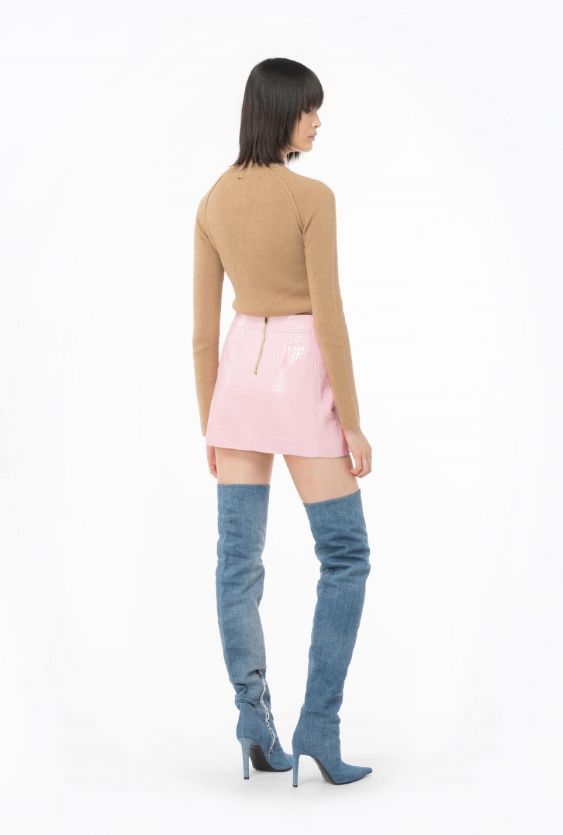 TANNIN BEIGE Pinko Long-sleeved rib-knit top | GMYUC63325