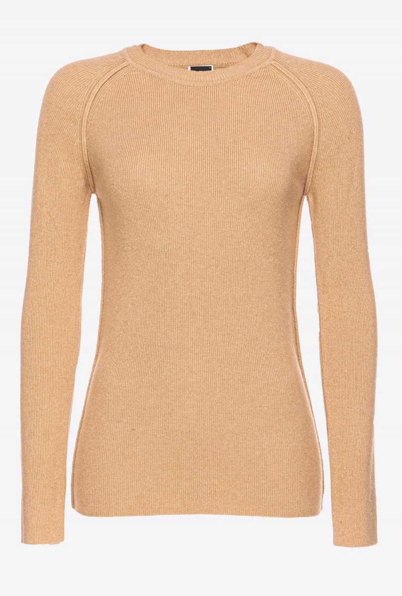 TANNIN BEIGE Pinko Long-sleeved rib-knit top | GMYUC63325