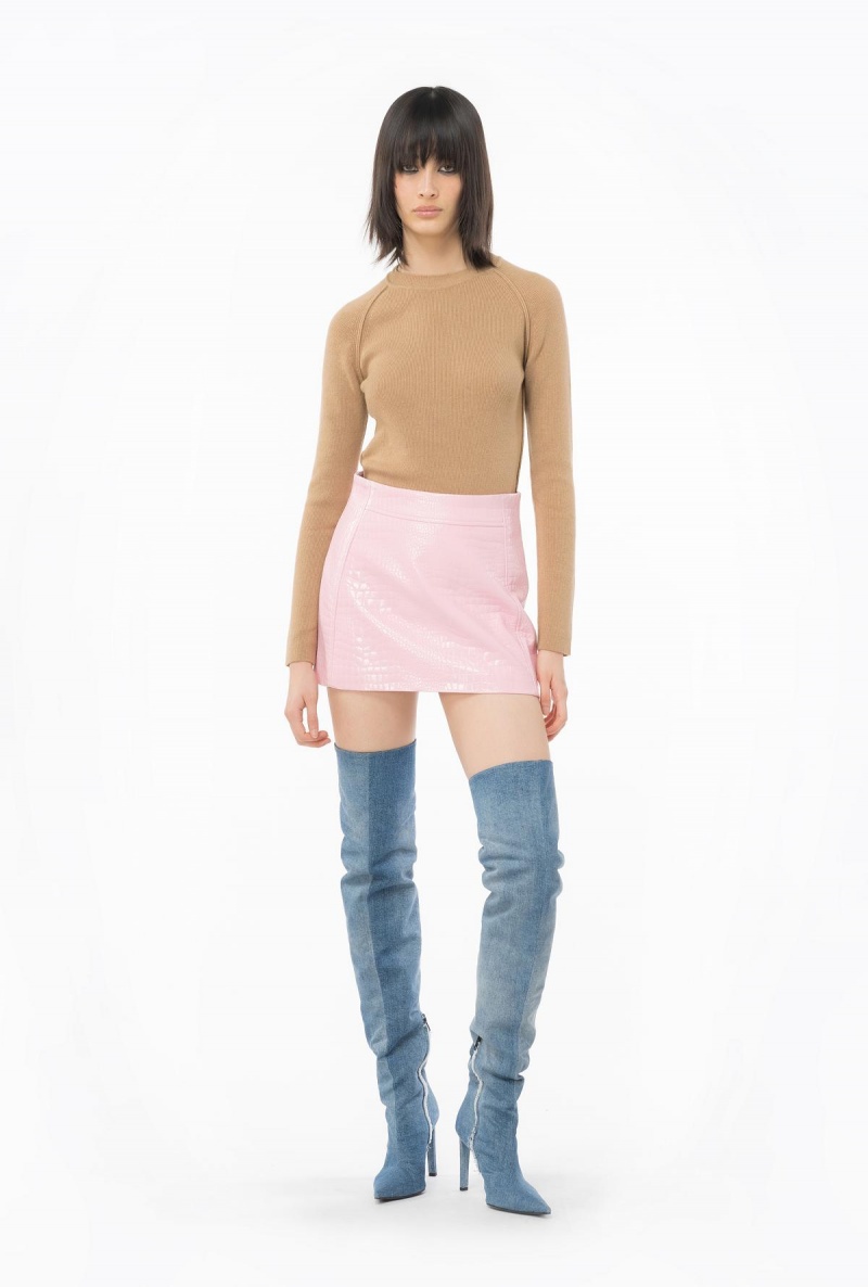 TANNIN BEIGE Pinko Long-sleeved rib-knit top | GMYUC63325