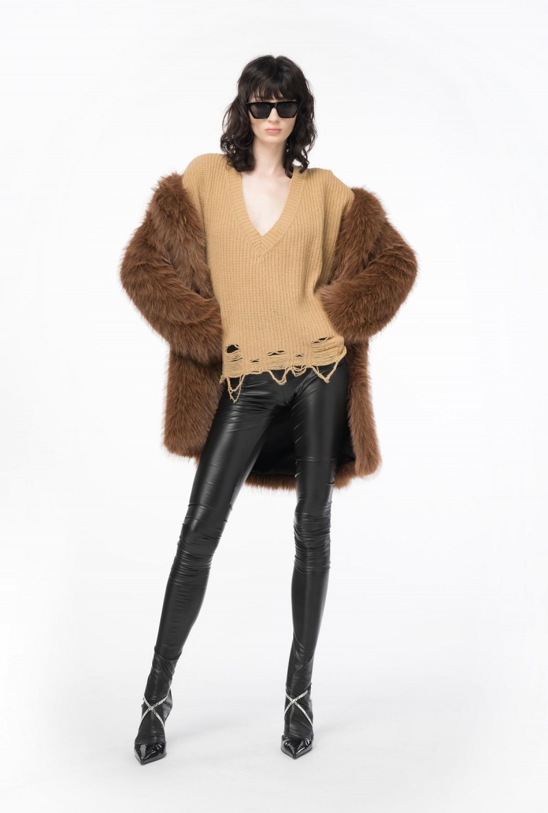TANNIN BEIGE Pinko Ribbed pullover with rips | AMYWC93614