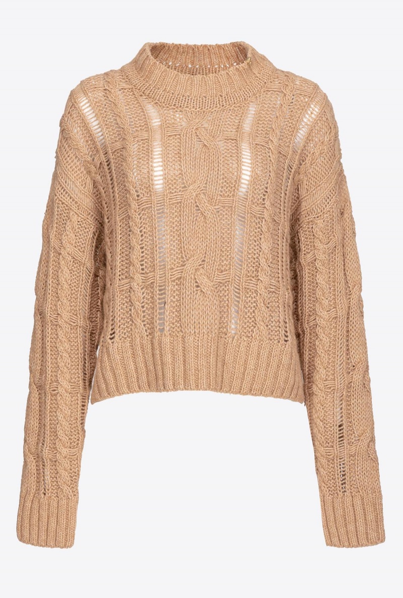 TANNIN BEIGE Pinko Soft cable-knit sweater | EMYHC69498