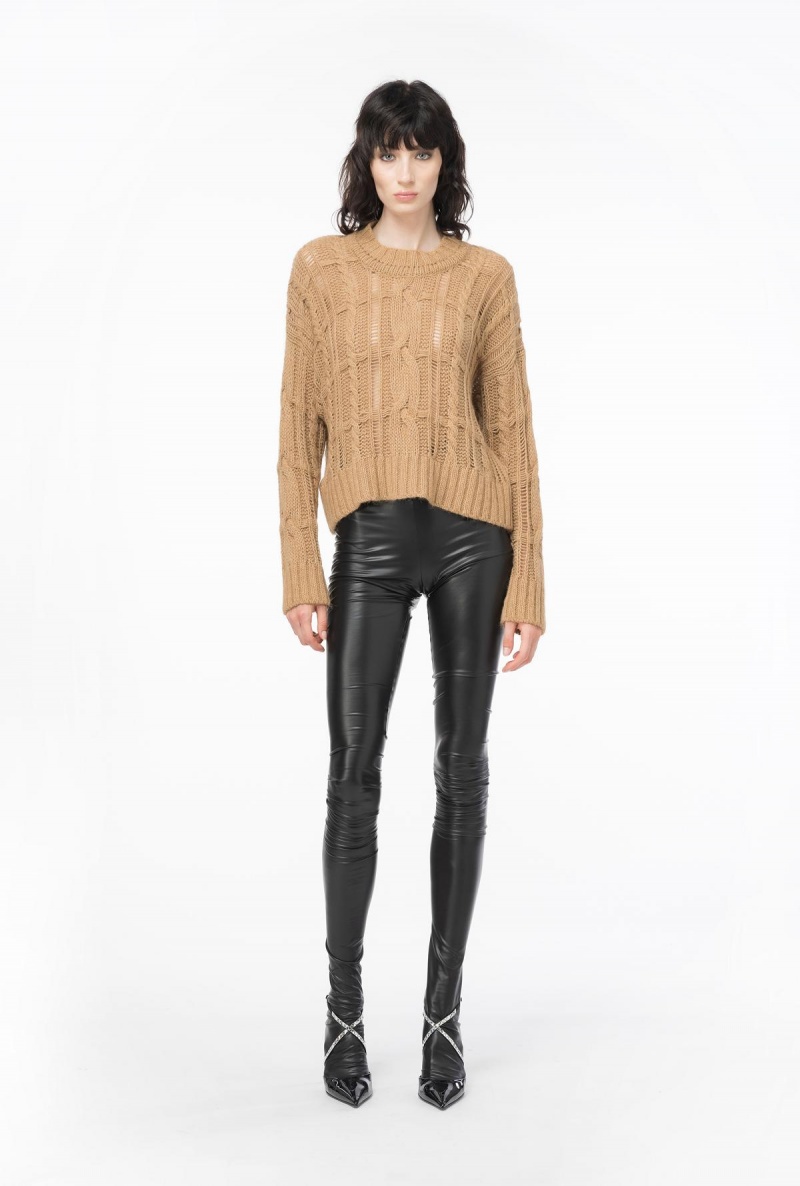 TANNIN BEIGE Pinko Soft cable-knit sweater | EMYHC69498