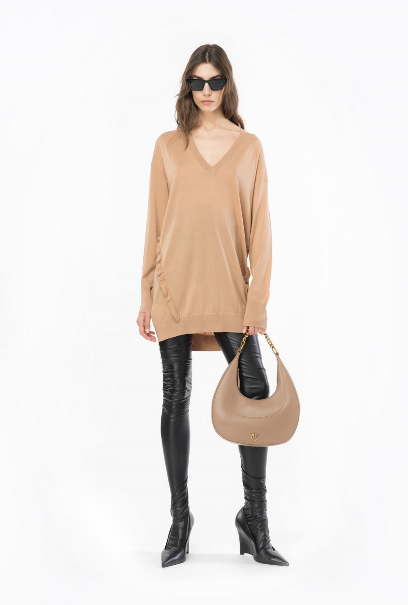 TANNIN BEIGE Pinko Wool sweater with ruching | EMYVG46381