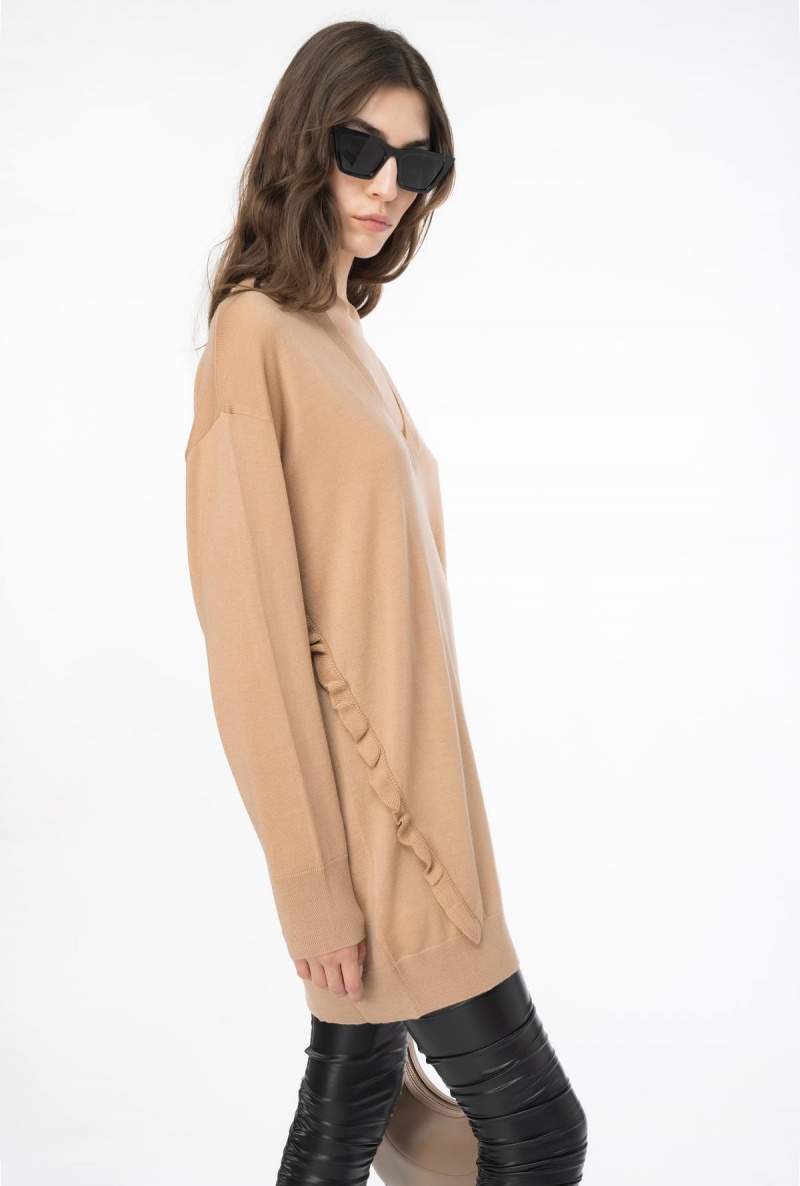 TANNIN BEIGE Pinko Wool sweater with ruching | EMYVG46381