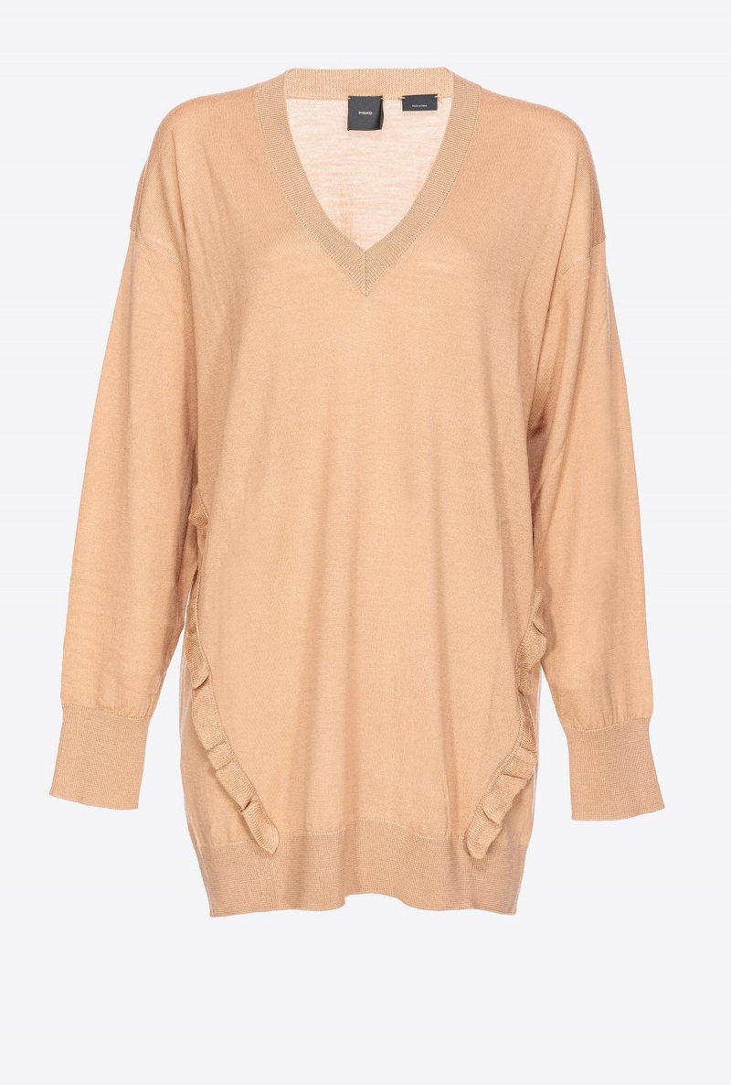 TANNIN BEIGE Pinko Wool sweater with ruching | EMYVG46381