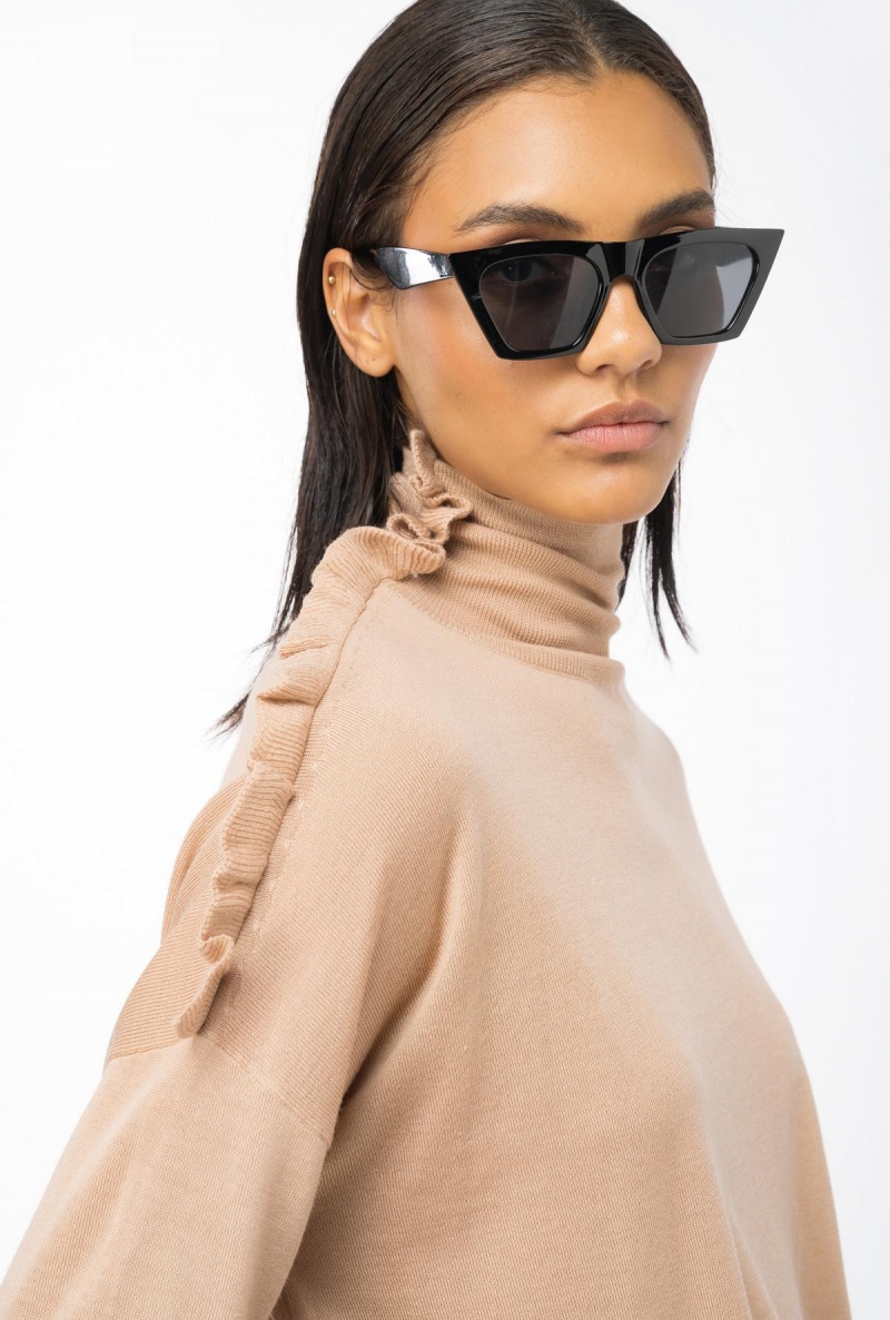TANNIN BEIGE Pinko Wool turtleneck with ruching | MYQCS11886