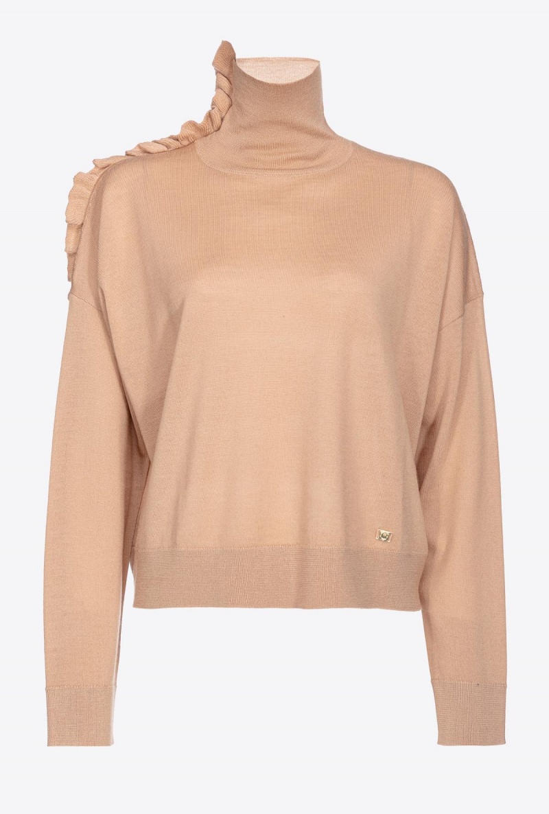 TANNIN BEIGE Pinko Wool turtleneck with ruching | MYQCS11886