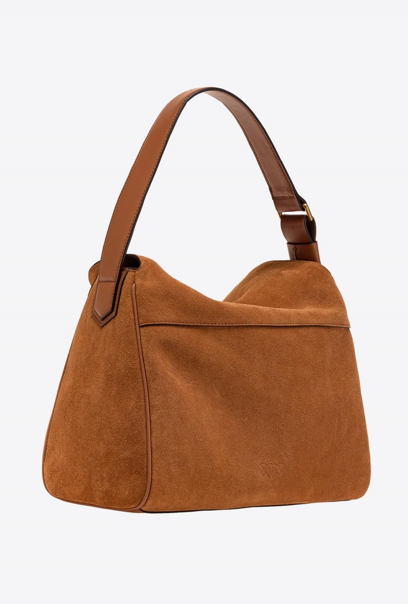 TAN ANTIQUE GOLD Pinko Big Leaf Bag Hobo in suede | MYIIZ95903
