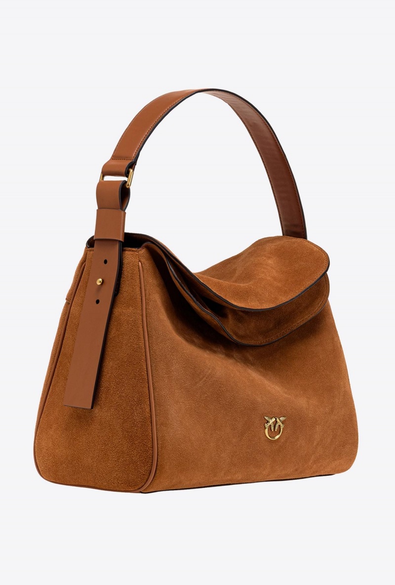 TAN ANTIQUE GOLD Pinko Big Leaf Bag Hobo in suede | MYIIZ95903
