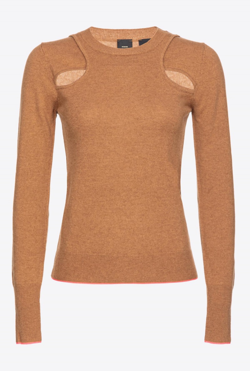 TOBACCO BROWN Pinko Cashmere sweater with cut-out | EMYHC14481
