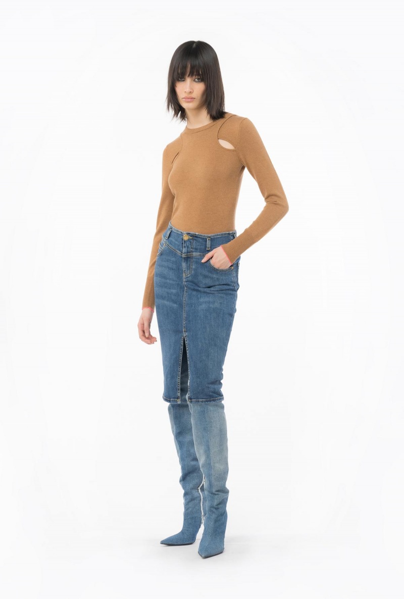 TOBACCO BROWN Pinko Cashmere sweater with cut-out | EMYHC14481