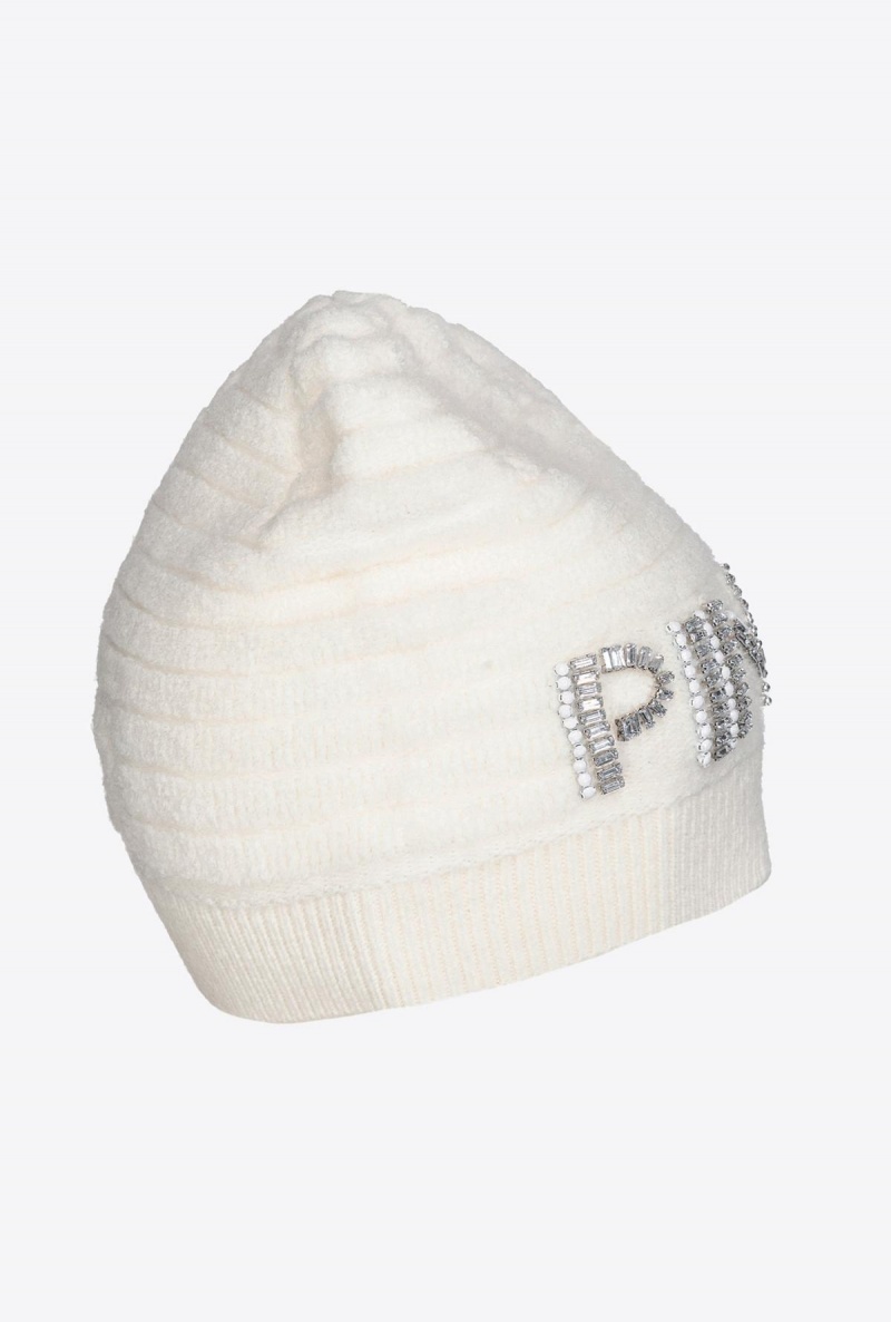 VANILLA ICE-CREAM WHITE Pinko Beanie with shiny logo | BMYSO22688