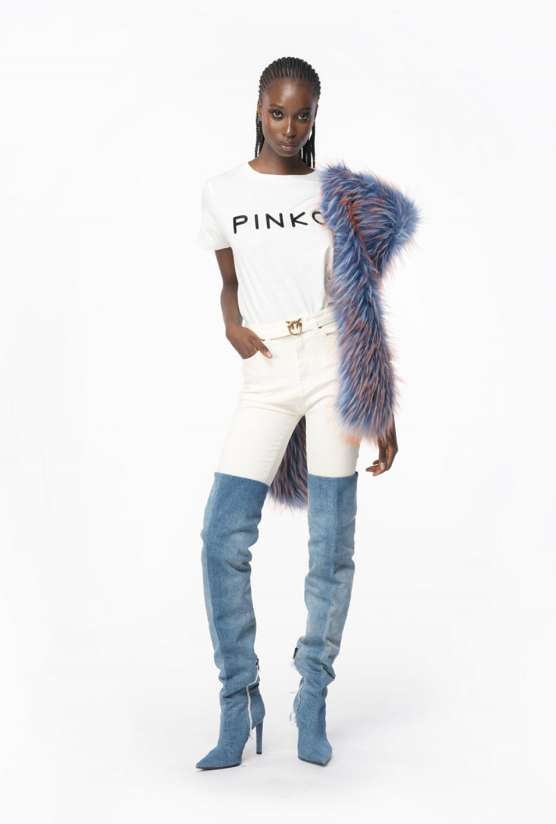 VANILLA ICE-CREAM WHITE Pinko Coloured stretch bull denim skinny jeans | MYZPD71510