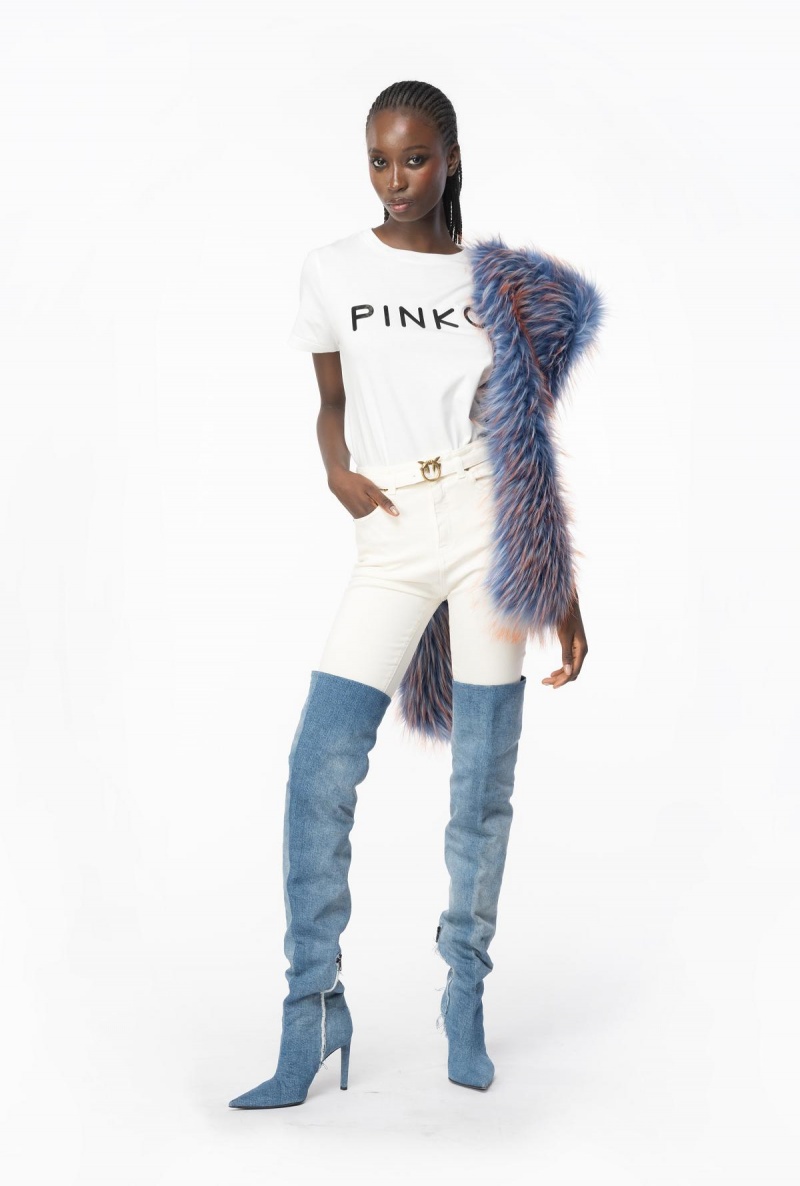 VANILLA ICE-CREAM WHITE Pinko Coloured stretch bull denim skinny jeans | MYZPD71510