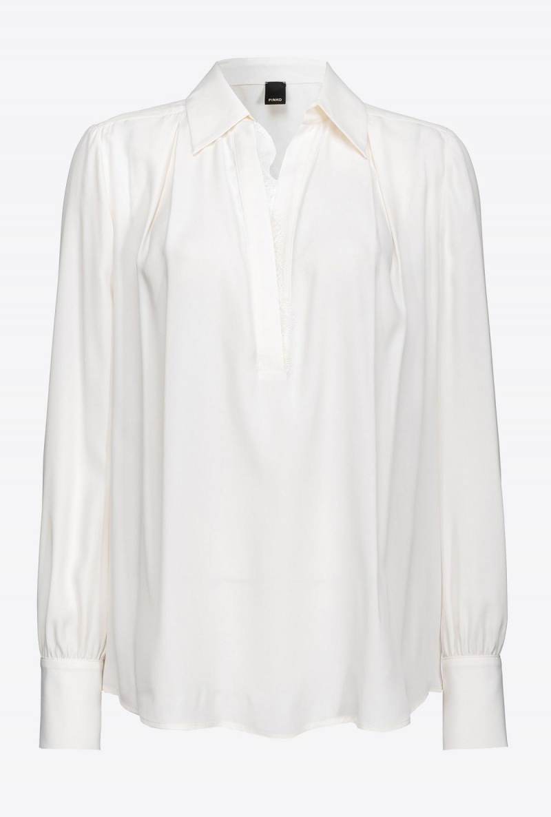 VANILLA ICE-CREAM WHITE Pinko Crepe de Chine blouse with lace | MYNZX51229