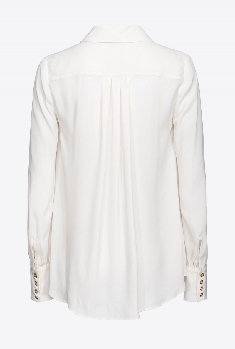 VANILLA ICE-CREAM WHITE Pinko Crepe de Chine blouse with lace | MYNZX51229