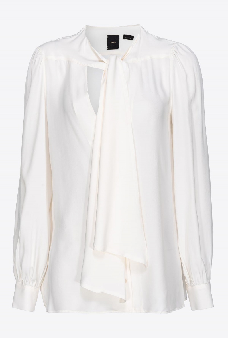 VANILLA ICE-CREAM WHITE Pinko Crepe de Chine blouse with sash | GMYUC56308