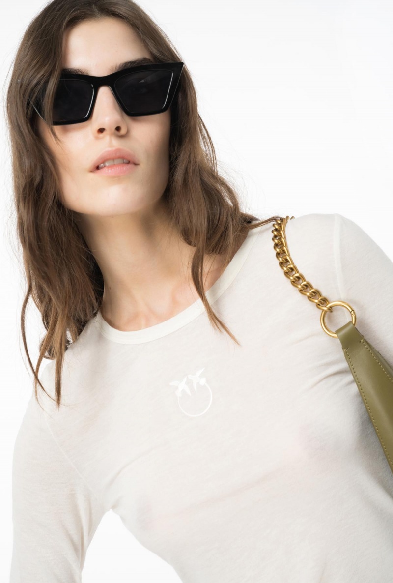 VANILLA ICE-CREAM WHITE Pinko Long-sleeved sweater with Love Birds embroidery | EMYVG24010