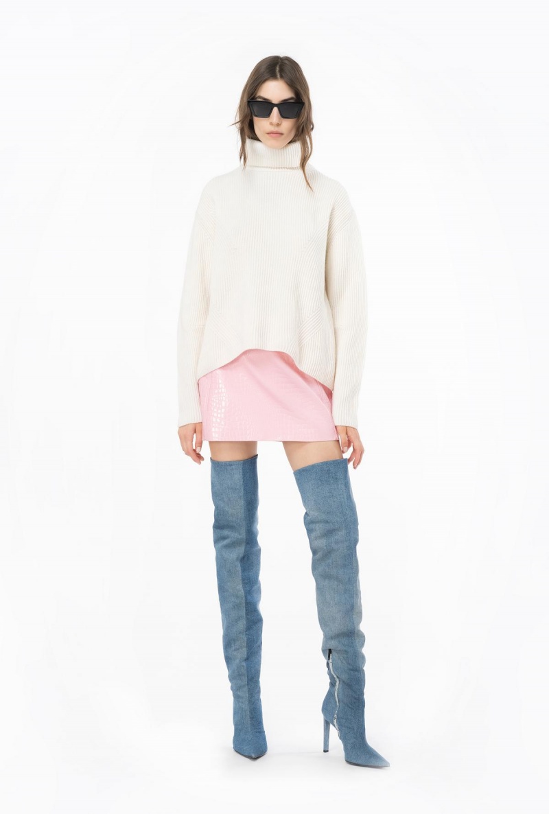 VANILLA ICE-CREAM WHITE Pinko Ribbed turtleneck sweater | XMYBH25166