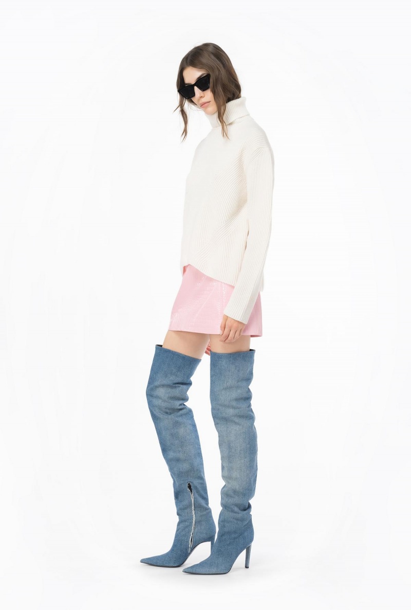 VANILLA ICE-CREAM WHITE Pinko Ribbed turtleneck sweater | XMYBH25166