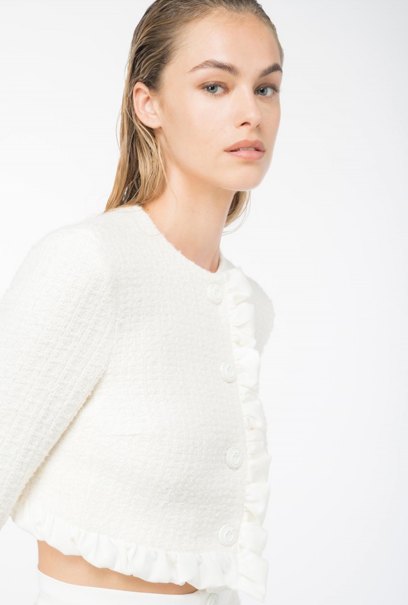 VANILLA ICE-CREAM WHITE Pinko Short tweed jacket with ruching | AMYDF92080