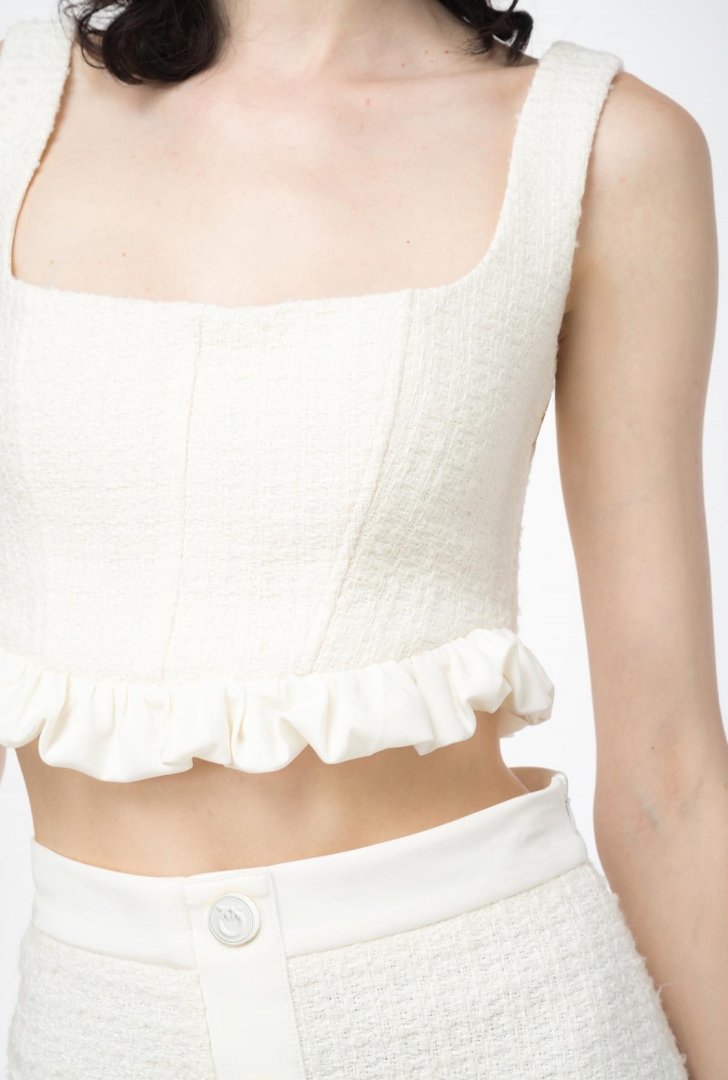 VANILLA ICE-CREAM WHITE Pinko Tweed crop top | MYEGJ67254