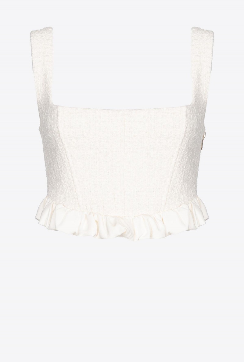 VANILLA ICE-CREAM WHITE Pinko Tweed crop top | MYEGJ67254
