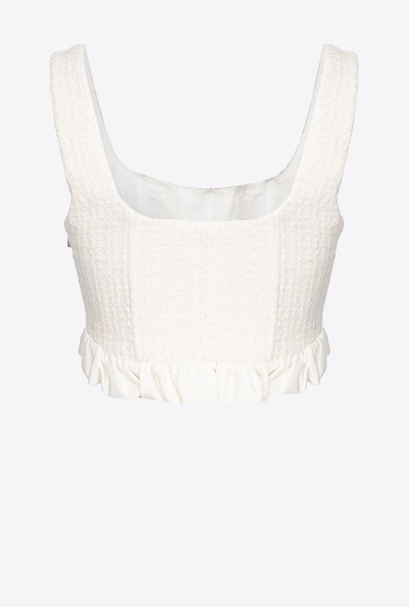 VANILLA ICE-CREAM WHITE Pinko Tweed crop top | MYEGJ67254