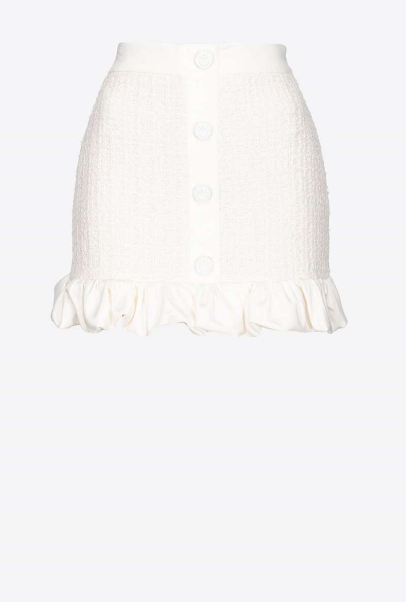 VANILLA ICE-CREAM WHITE Pinko Tweed mini skirt with ruching | QMYWA93297