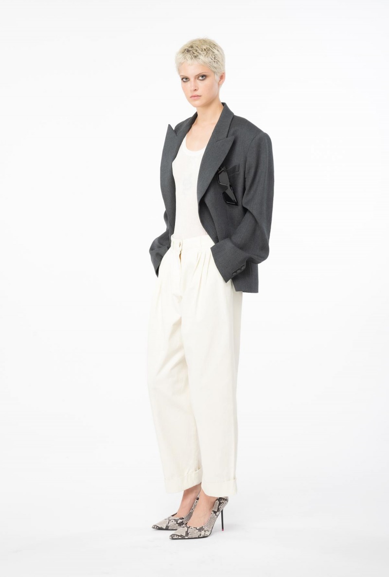 VANILLA ICE-CREAM WHITE Pinko Wide-leg gabardine trousers | DMYVO68660