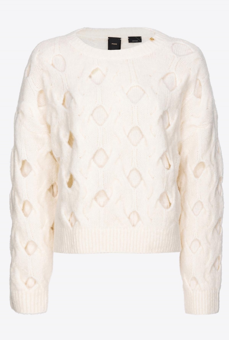 VANILLA ICE-CREAM WHITE Pinko Wool-blend sweater with openwork | EMYVG29000