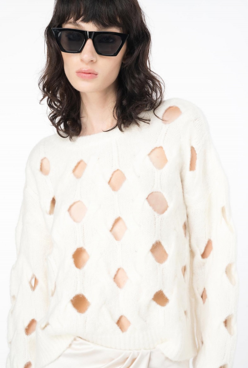 VANILLA ICE-CREAM WHITE Pinko Wool-blend sweater with openwork | EMYVG29000